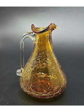 Amber Cruet Crackle Glass Cruet Pilgrim Glass, USA 4.5 in